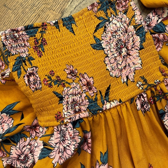 Boho! [band of gypsies] Yellow Pink Teal Floral Strapless Wide Leg Jumpsuit | XS - Picture 8 of 10